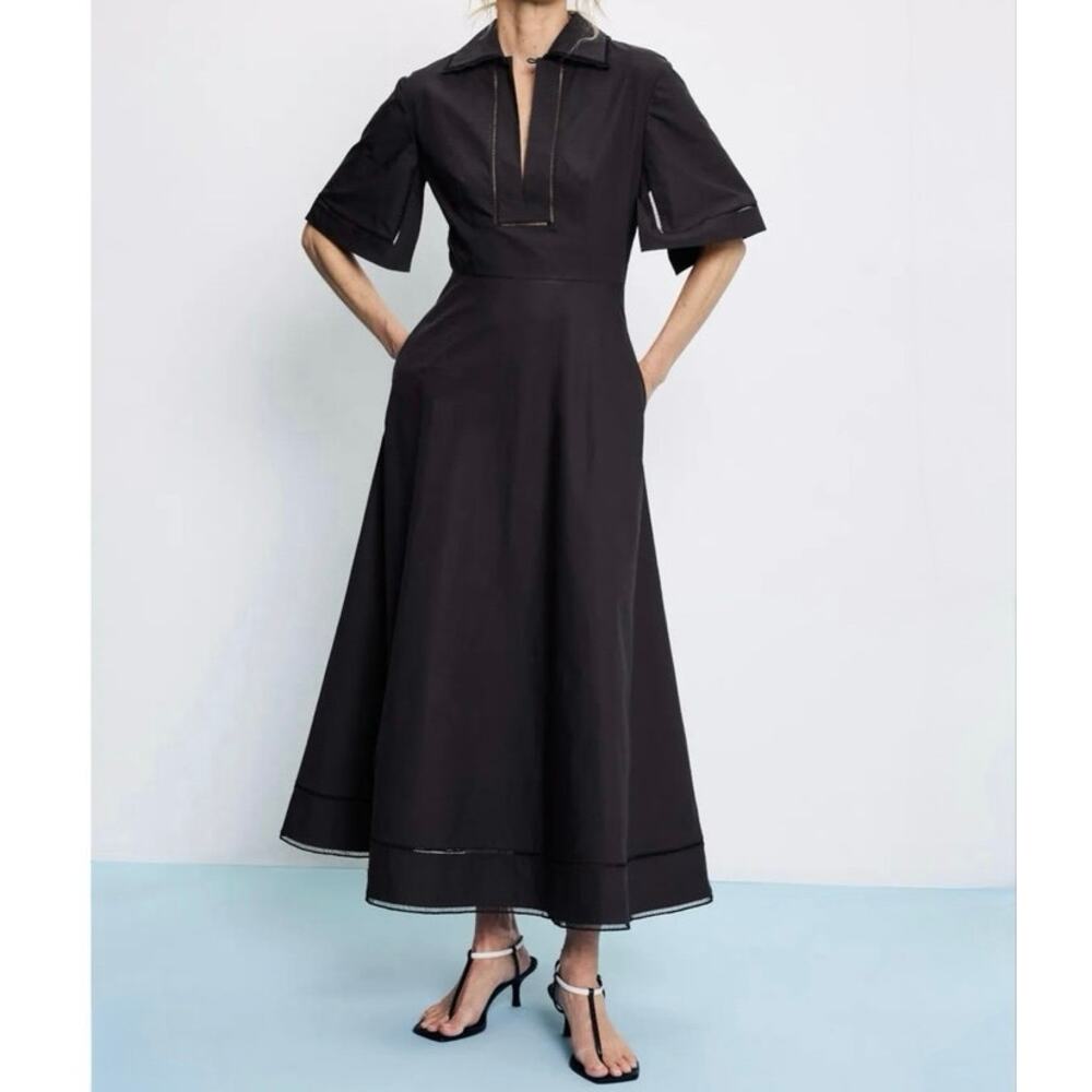 Róhe Ladder black Embroidered Dress Size 36 (US 4)